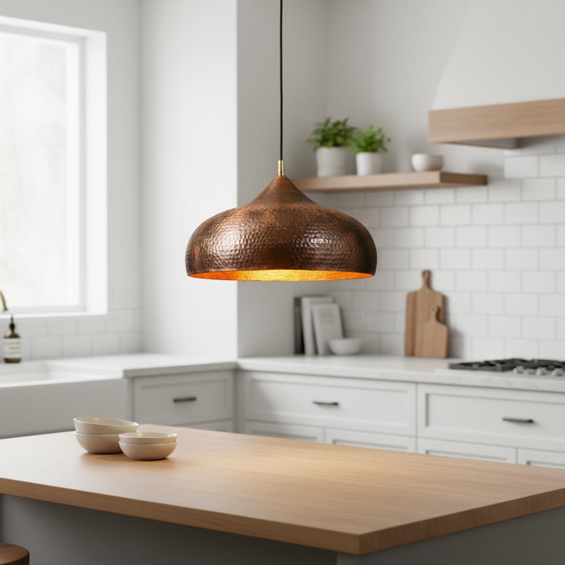 Hammered Copper Kitchen Island Pendant Light