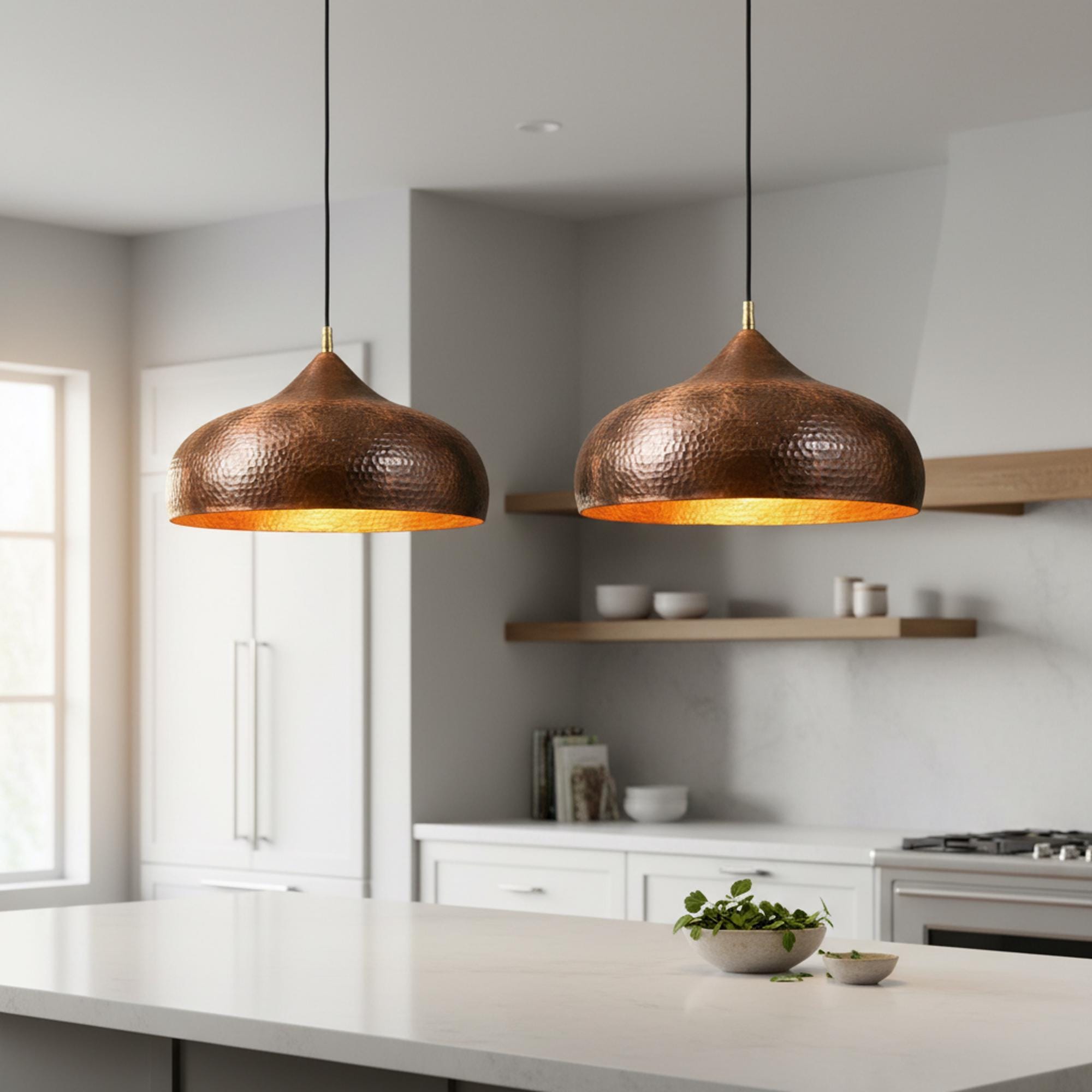 Hammered Copper Kitchen Island Pendant Light