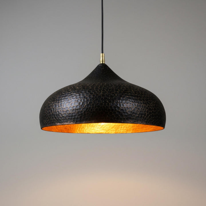 Black and Gold Hammered Dome Pendant Light