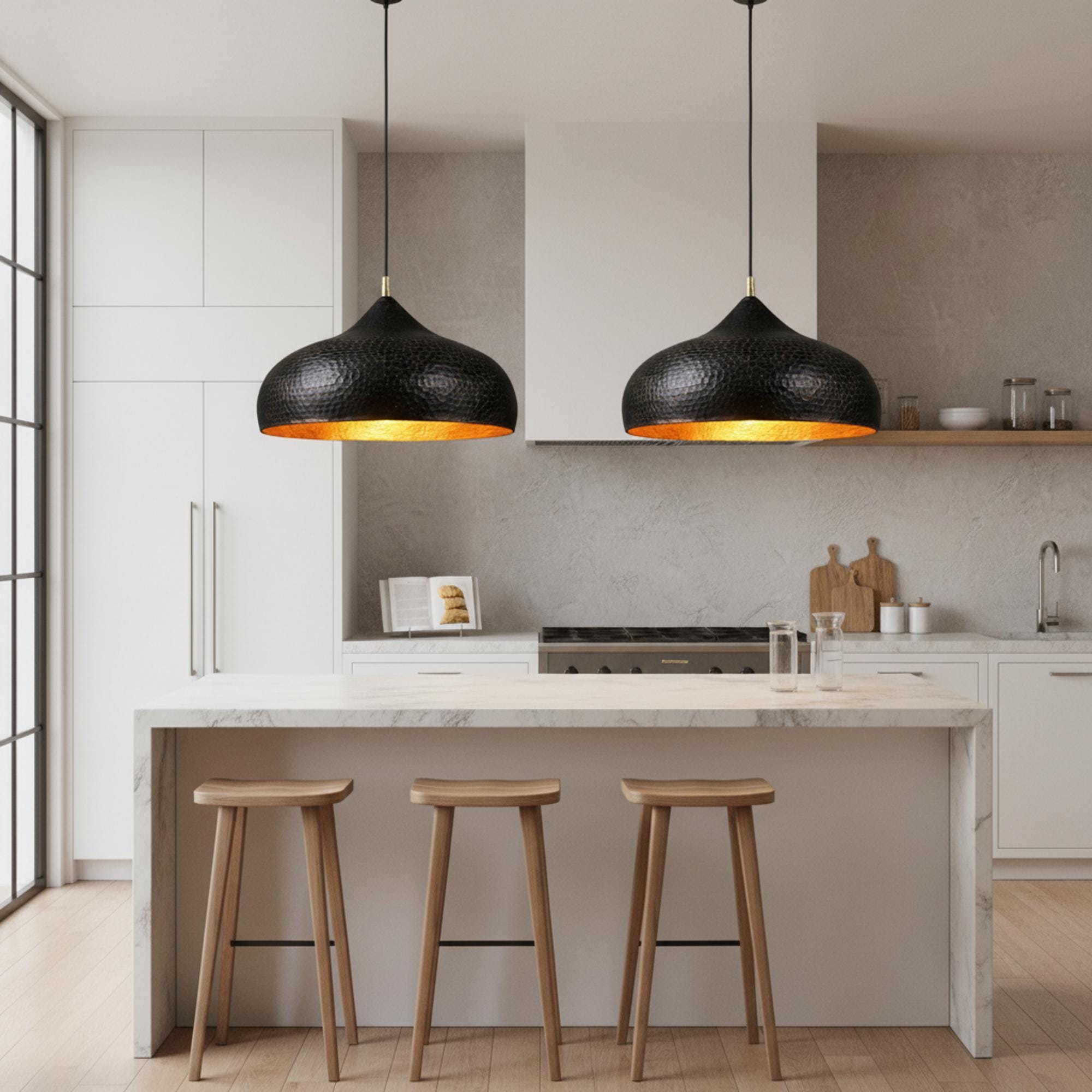 Black and Gold Hammered Dome Pendant Light