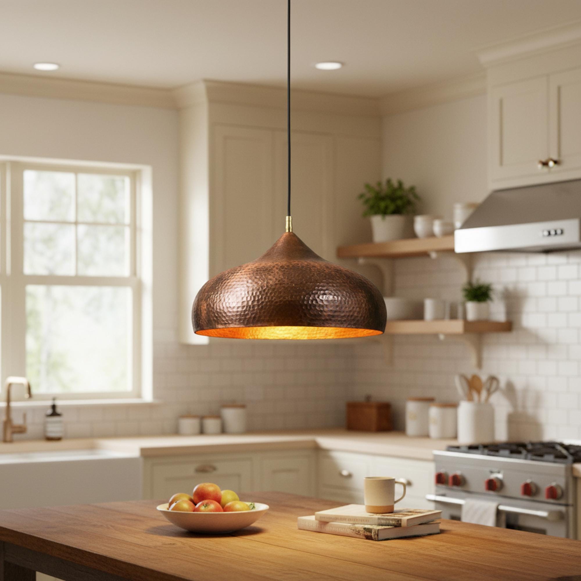 Hammered Copper Kitchen Island Pendant Light