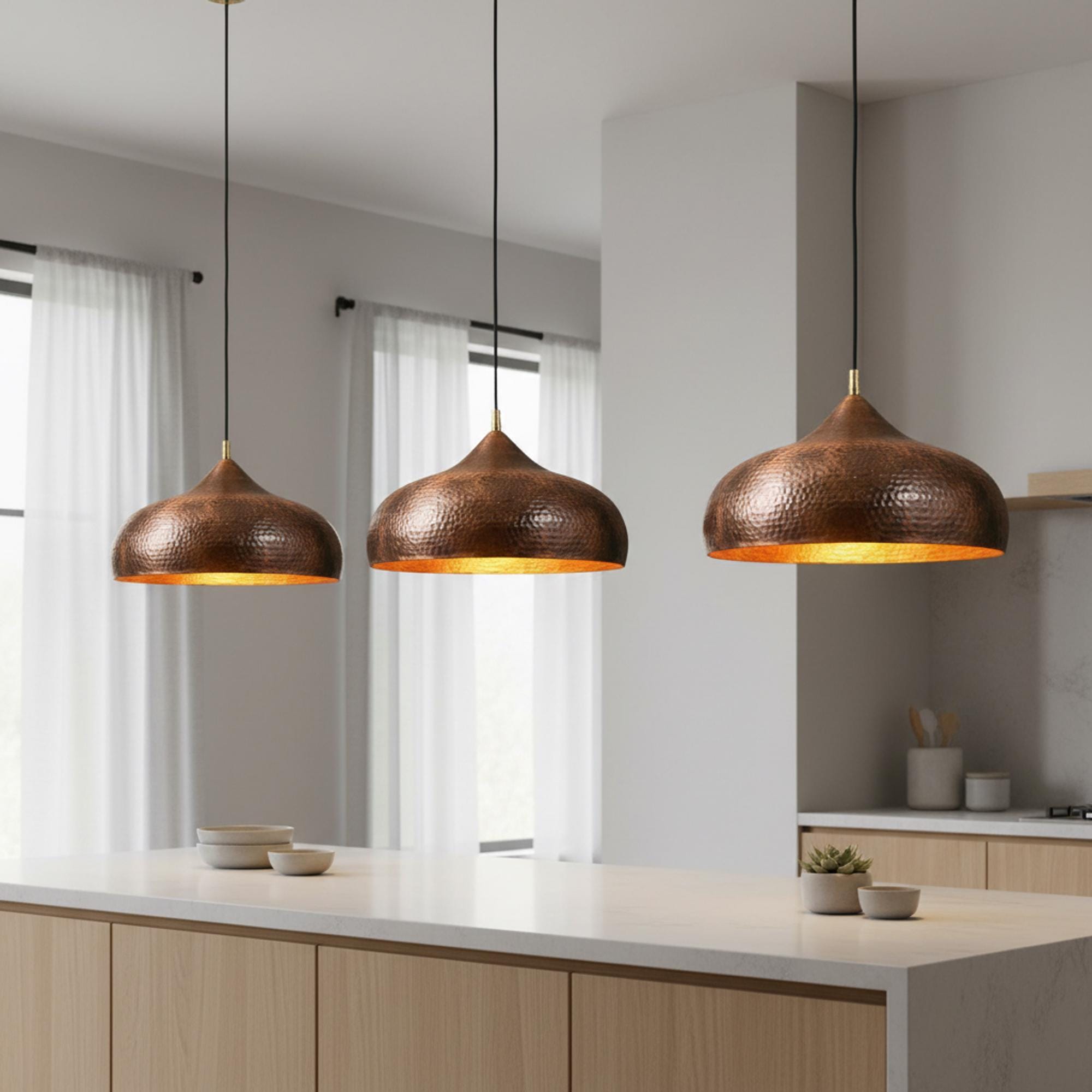 Hammered Copper Kitchen Island Pendant Light