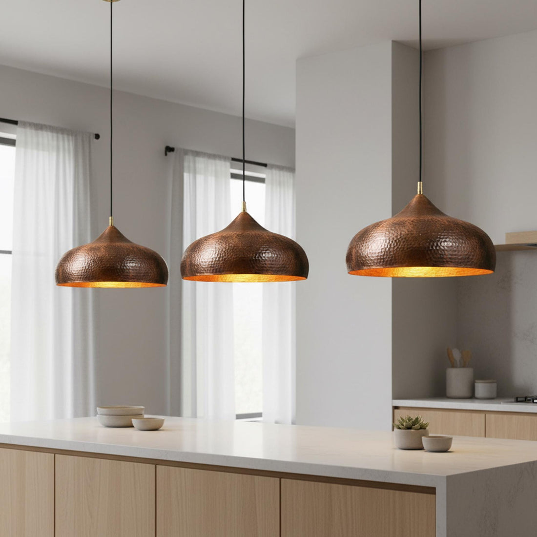 Hammered Copper Kitchen Island Pendant Light