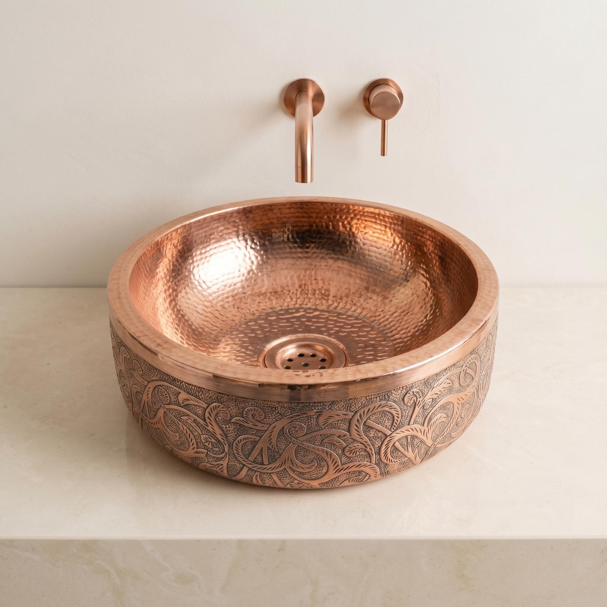 Hand-Engraved Copper Vessel Sink