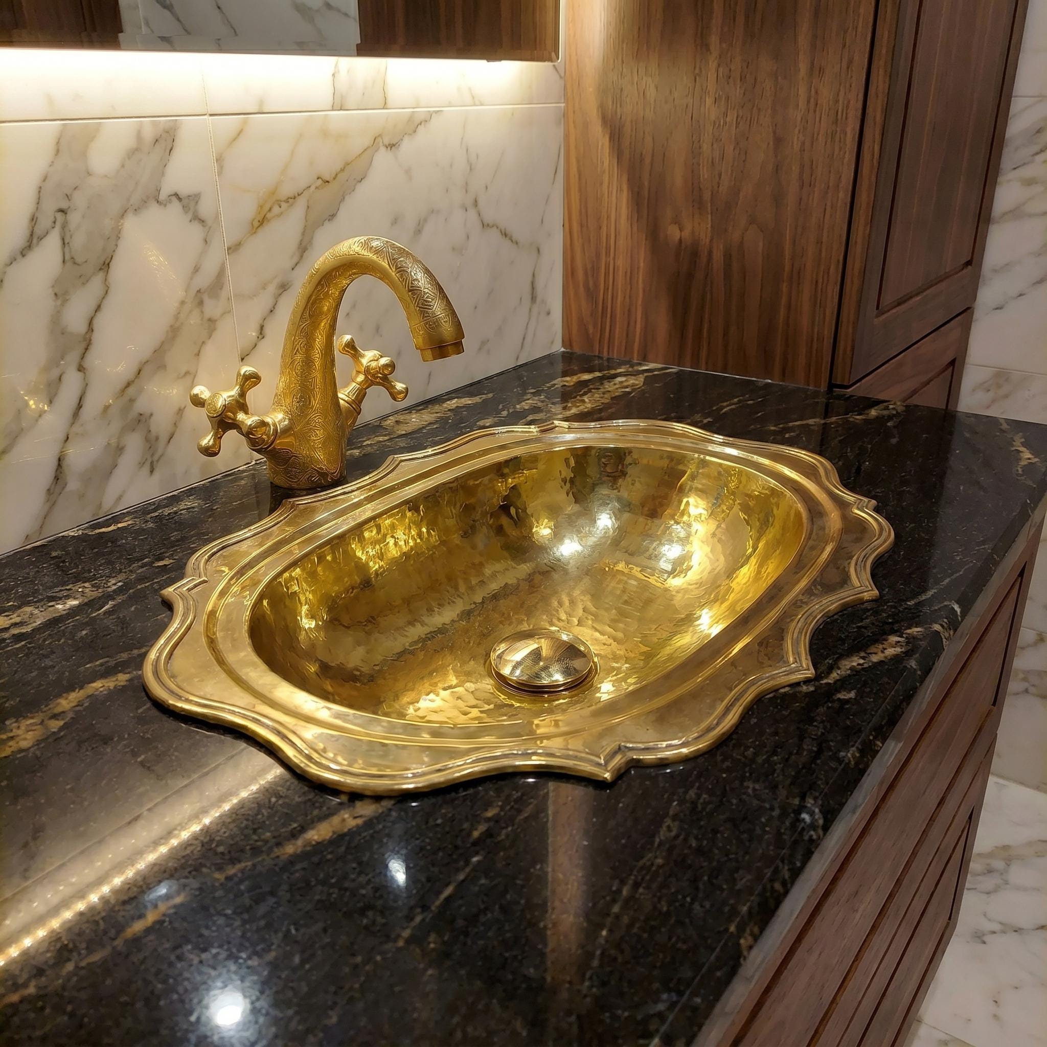 Scalloped Hammered Brass Bathroom Sink