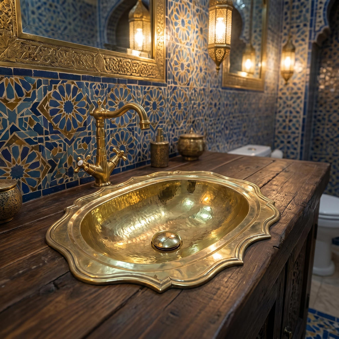 Scalloped Hammered Brass Bathroom Sink
