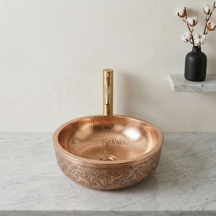 Hand-Engraved Copper Vessel Sink