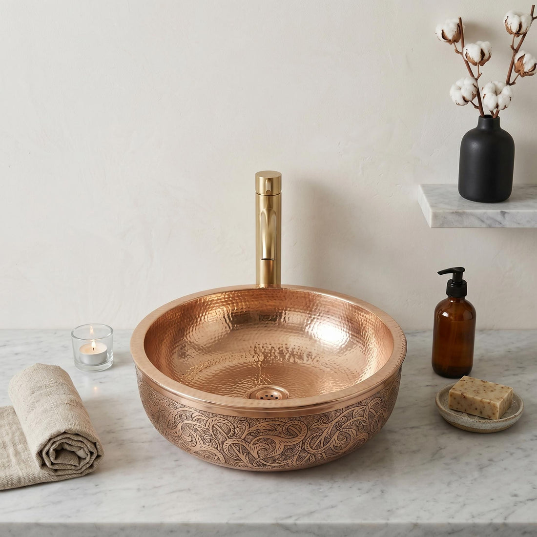 Hand-Engraved Copper Vessel Sink