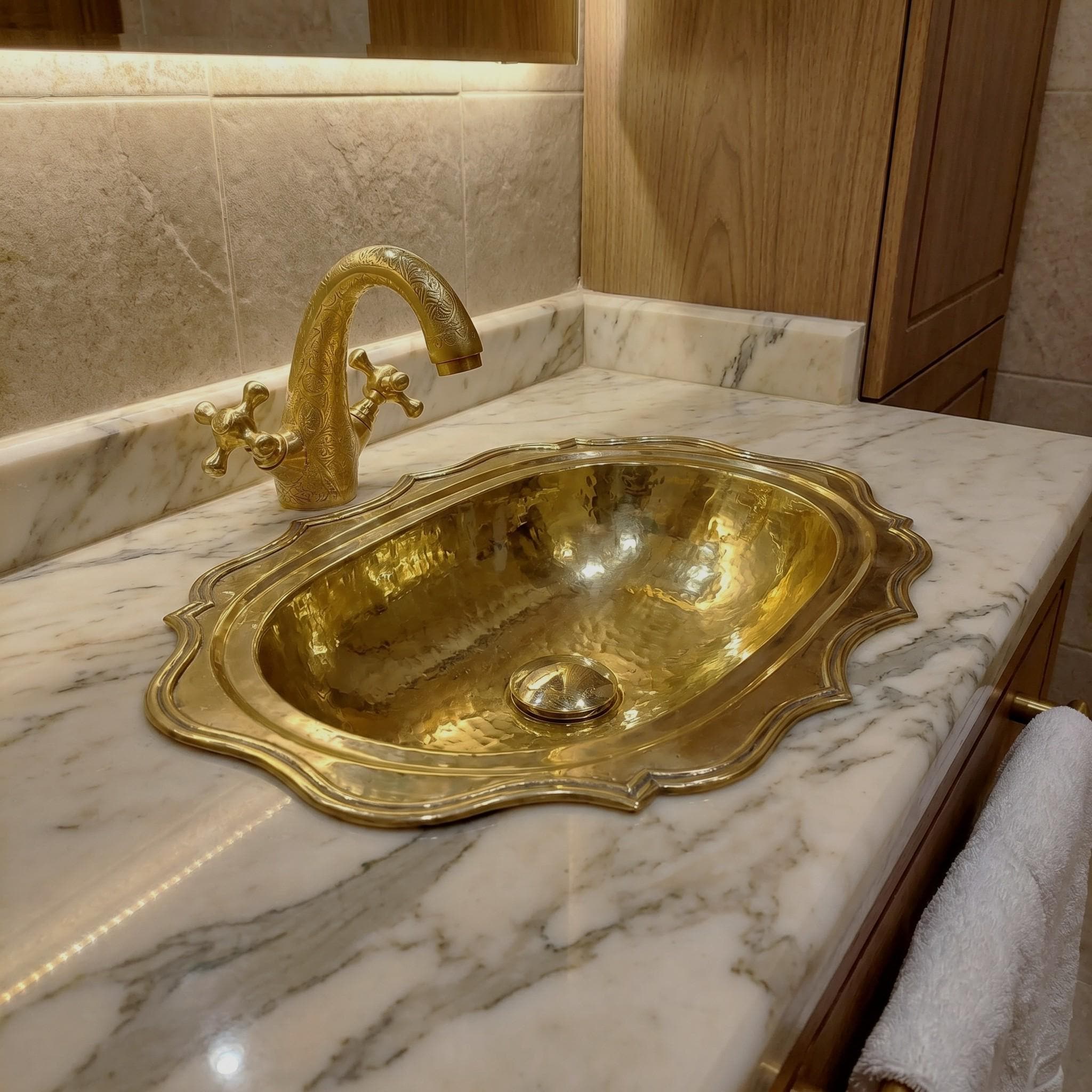 Scalloped Hammered Brass Bathroom Sink