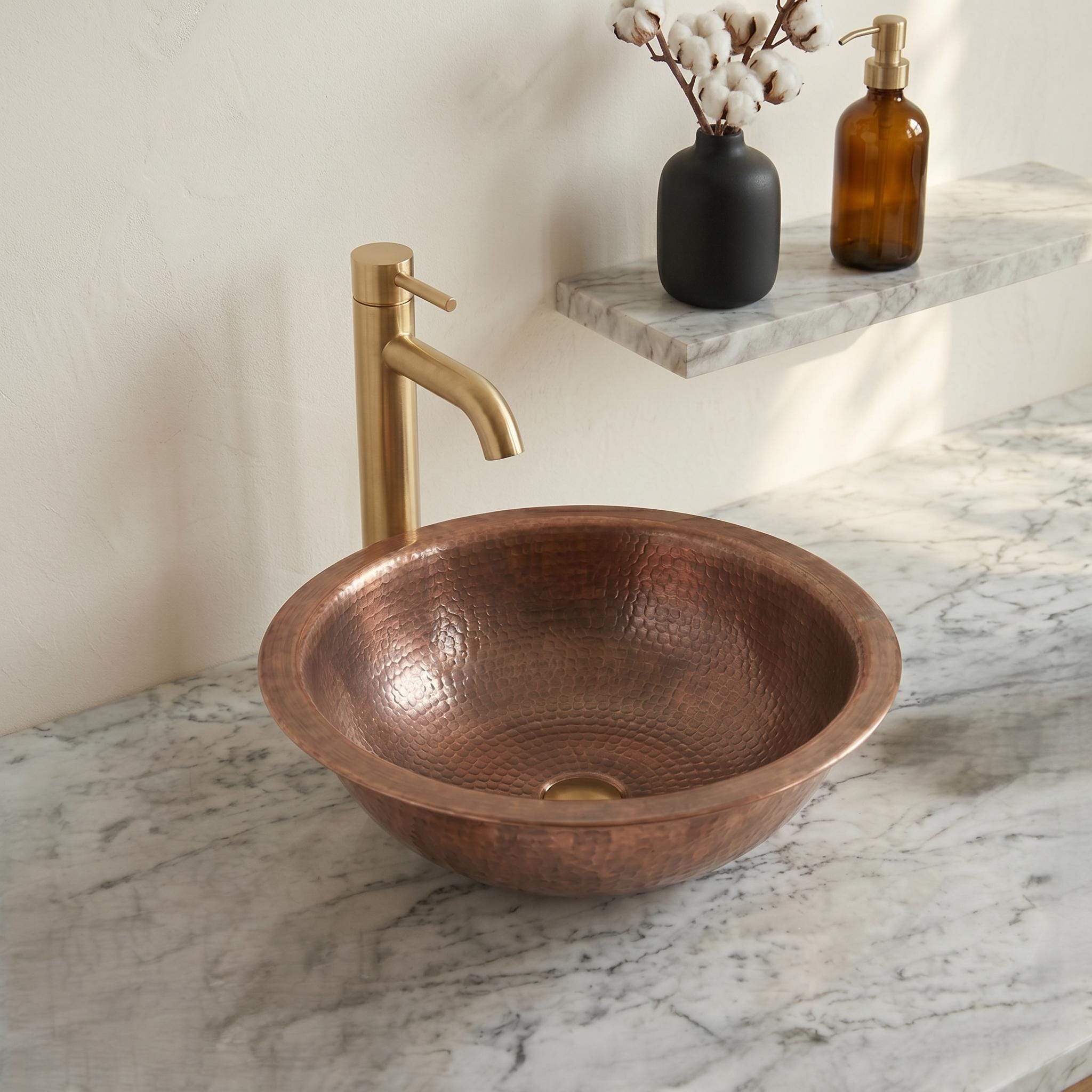Antique Hammered Copper Round Vessel Sink