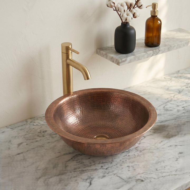 Antique Hammered Copper Round Vessel Sink