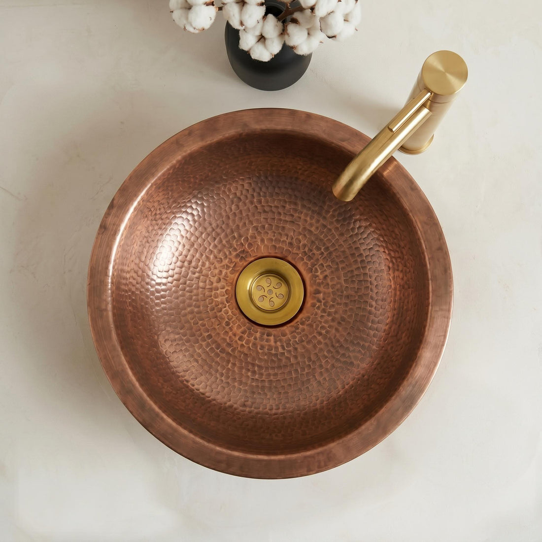 Antique Hammered Copper Round Vessel Sink