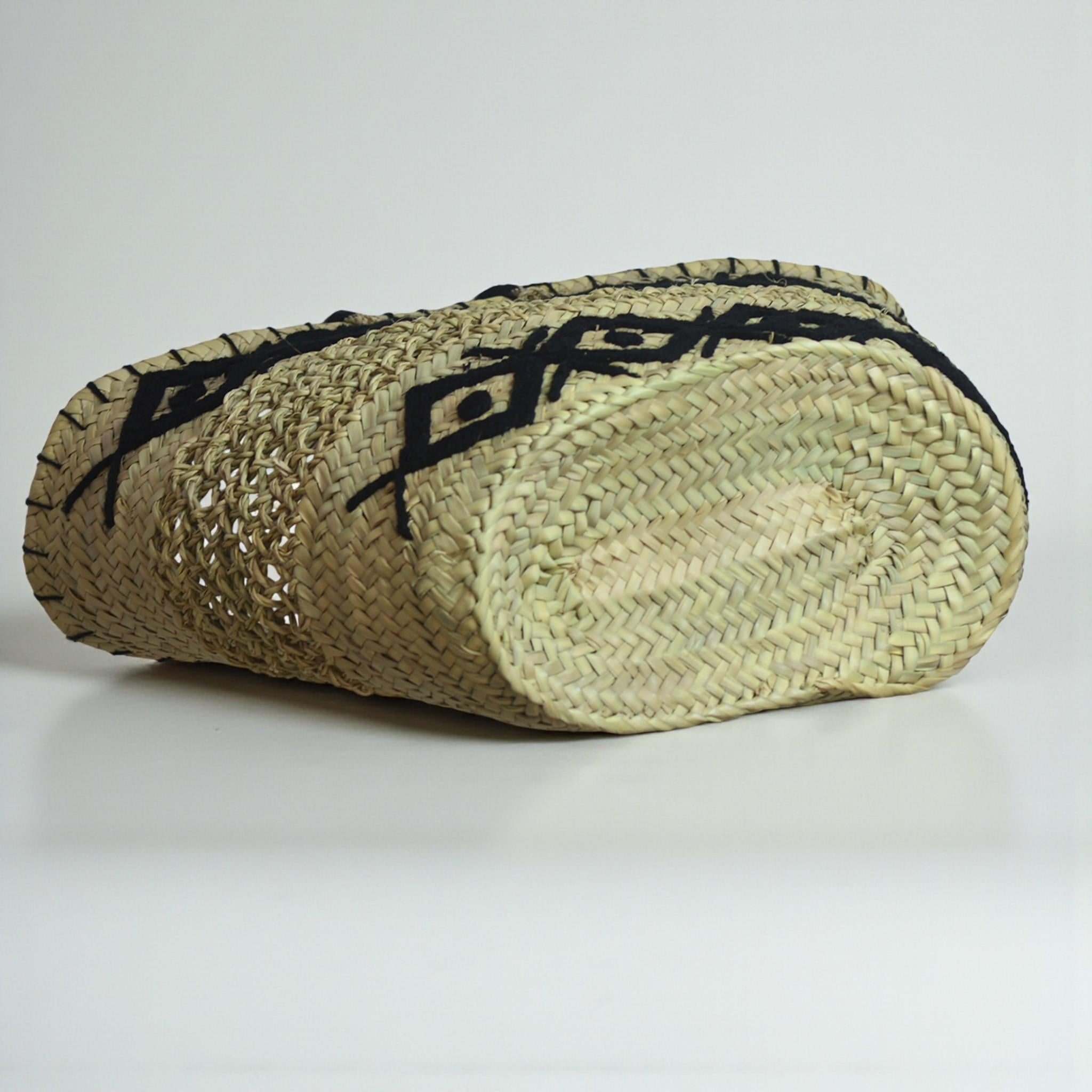 Black Tribal Woven Straw Tote Bag