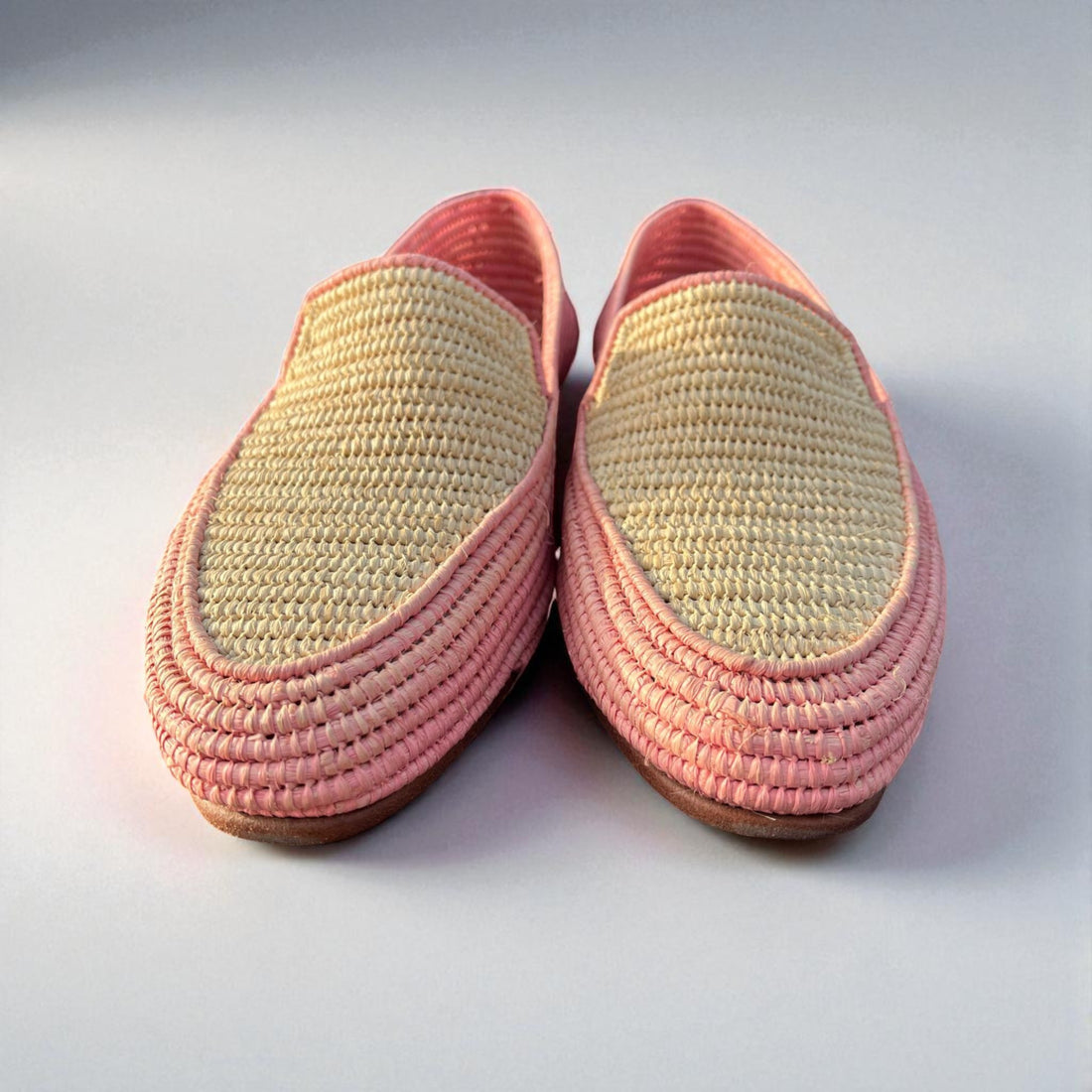 Blush Pink Raffia Loafers for Women