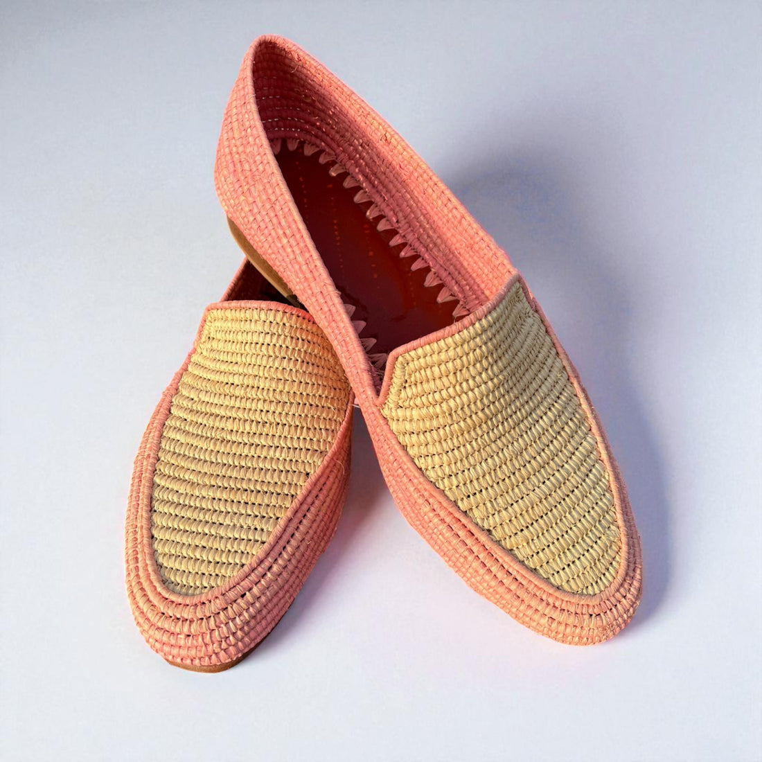 Blush Pink Raffia Loafers for Women