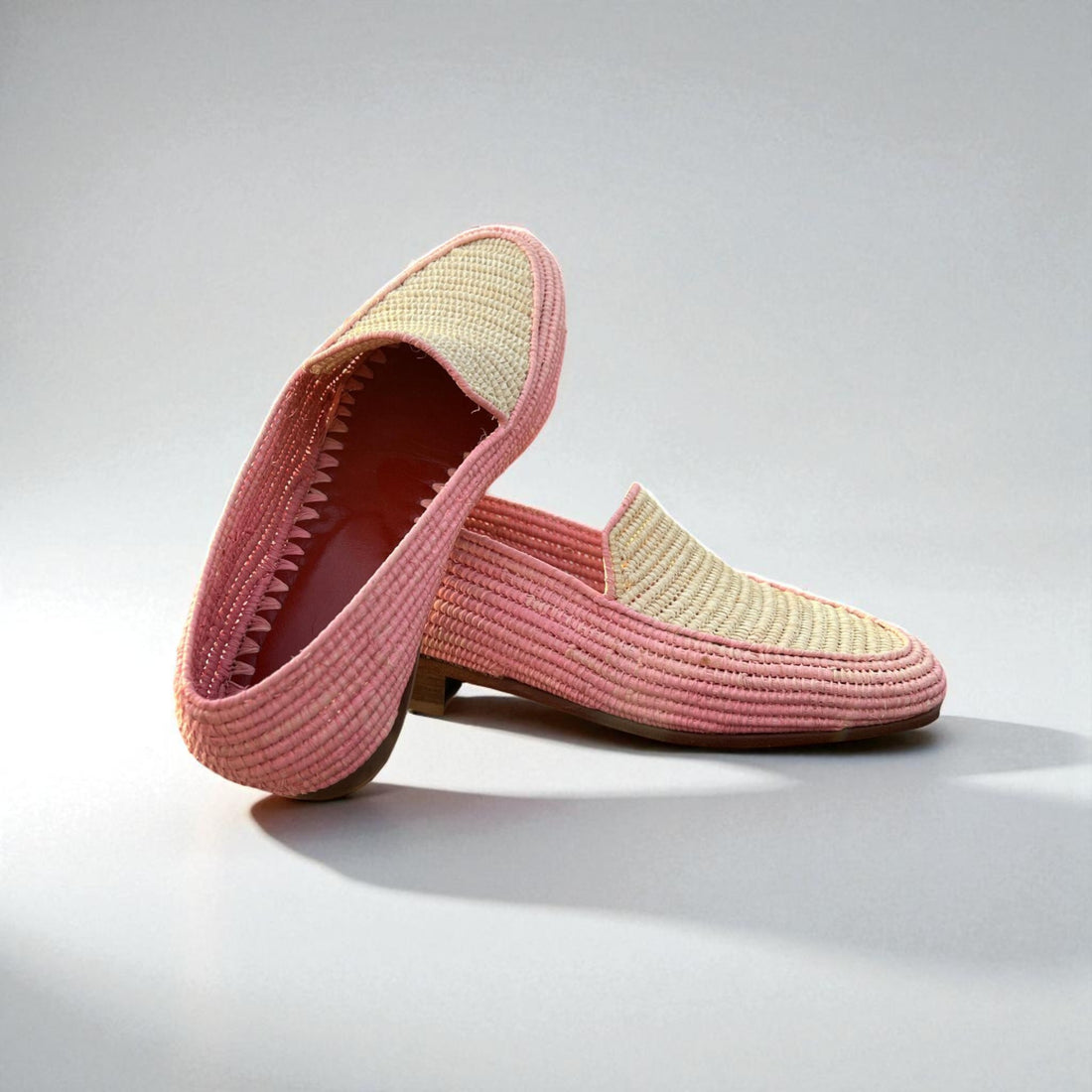 Blush Pink Raffia Loafers for Women