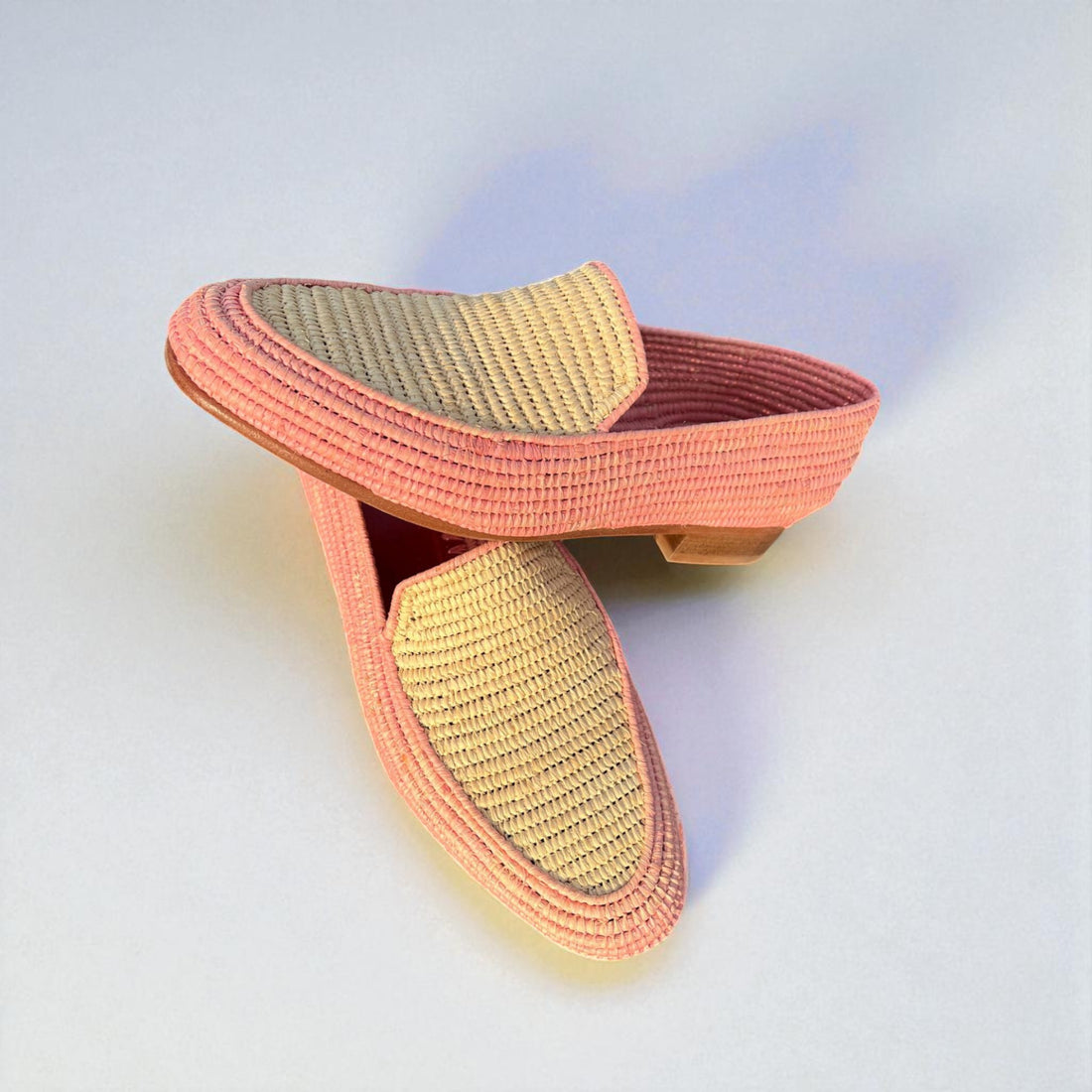 Blush Pink Raffia Loafers for Women