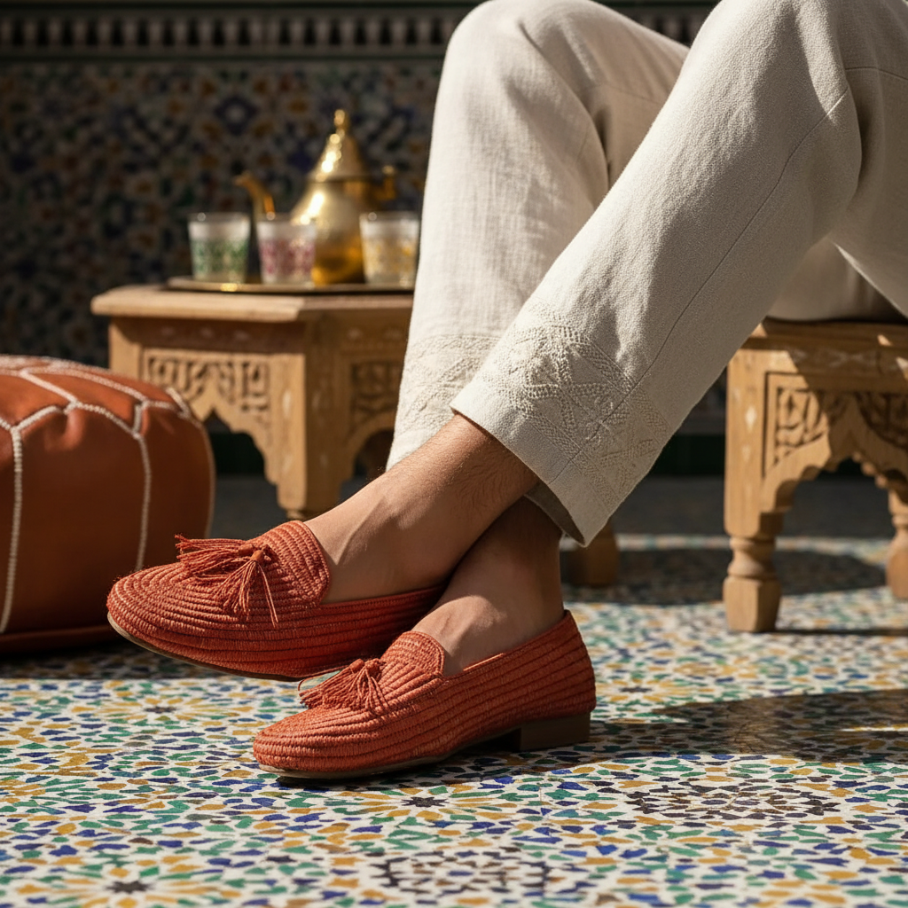 Rust-Toned Woven Tassel Loafers