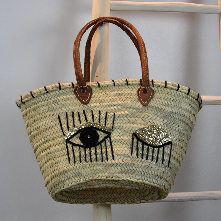 Evil Eye Woven Beach Basket Bag