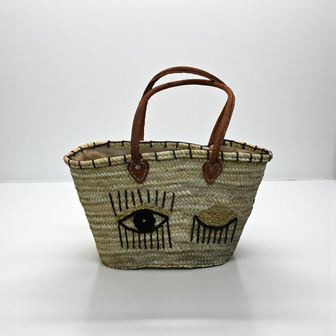 Evil Eye Woven Beach Basket Bag