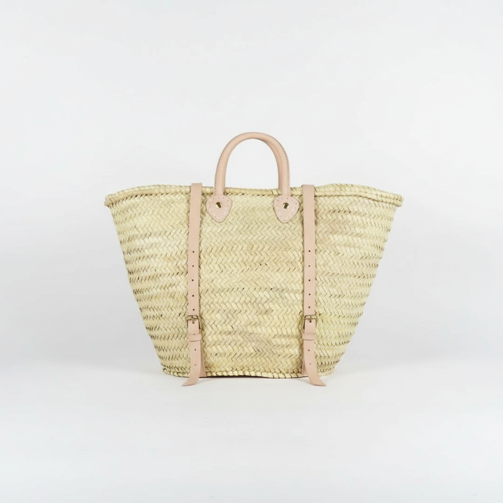 Straw Bag Handmade Leather, French Market Basket Backpack