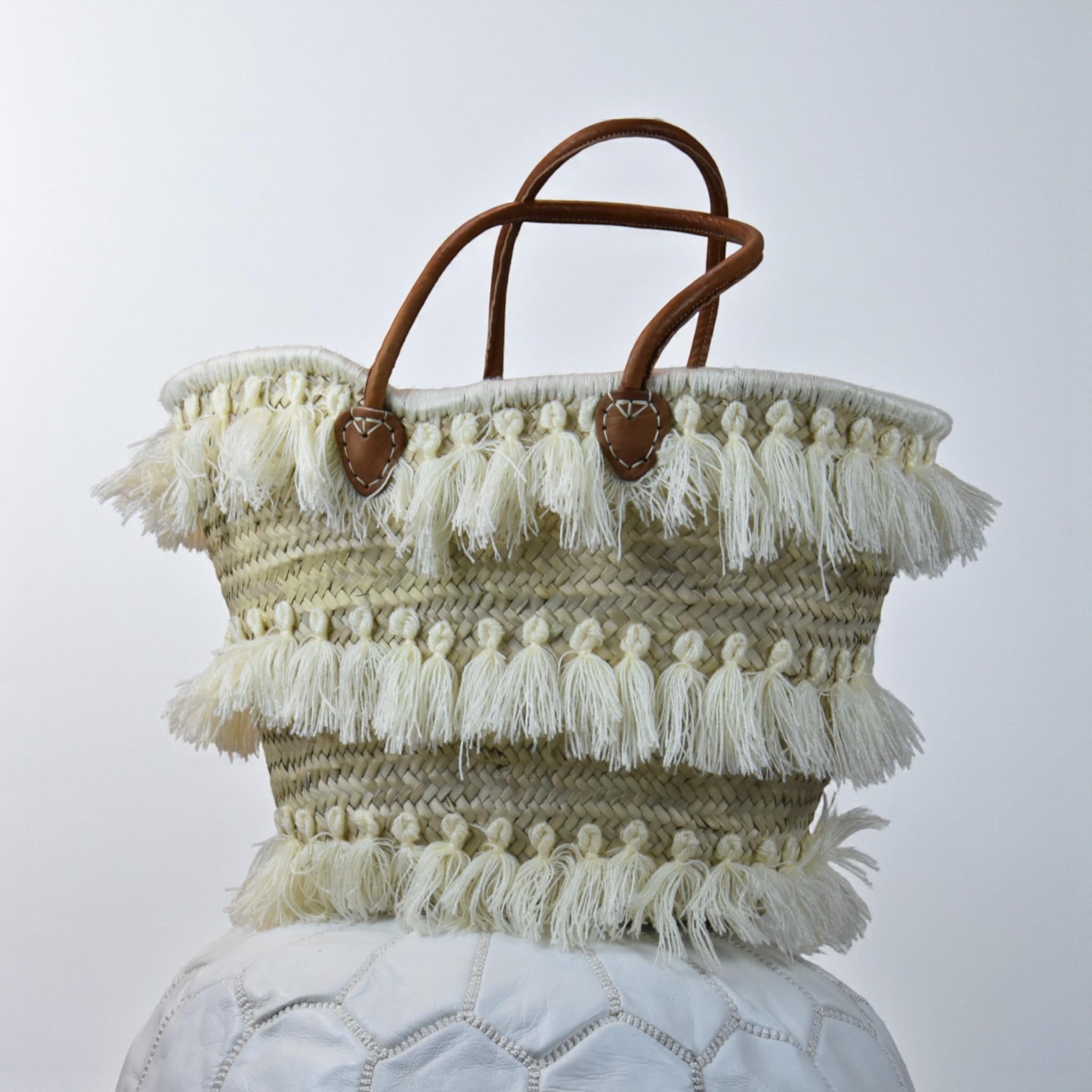 Boho Fringe Straw Tote Bag