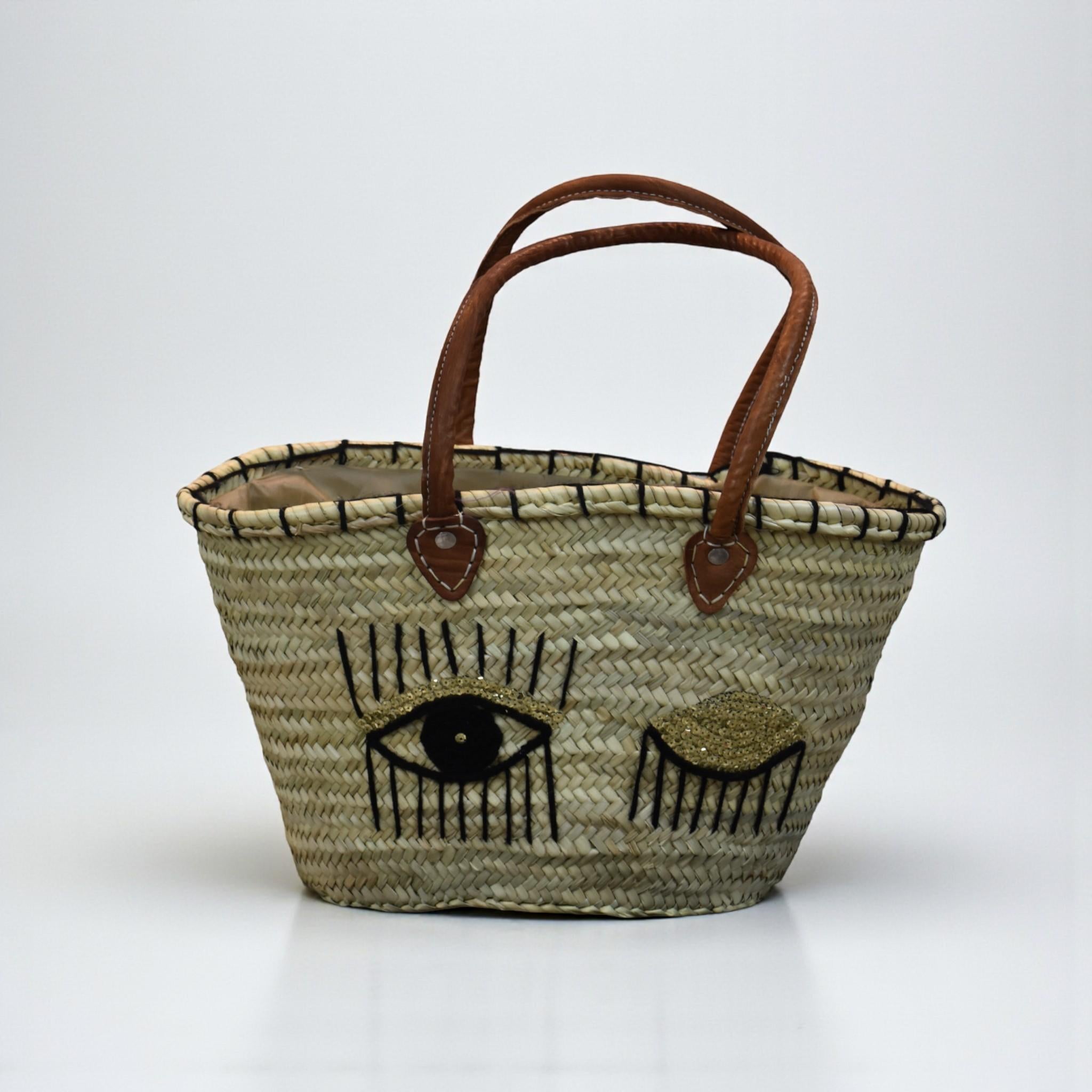 Evil Eye Woven Beach Basket Bag