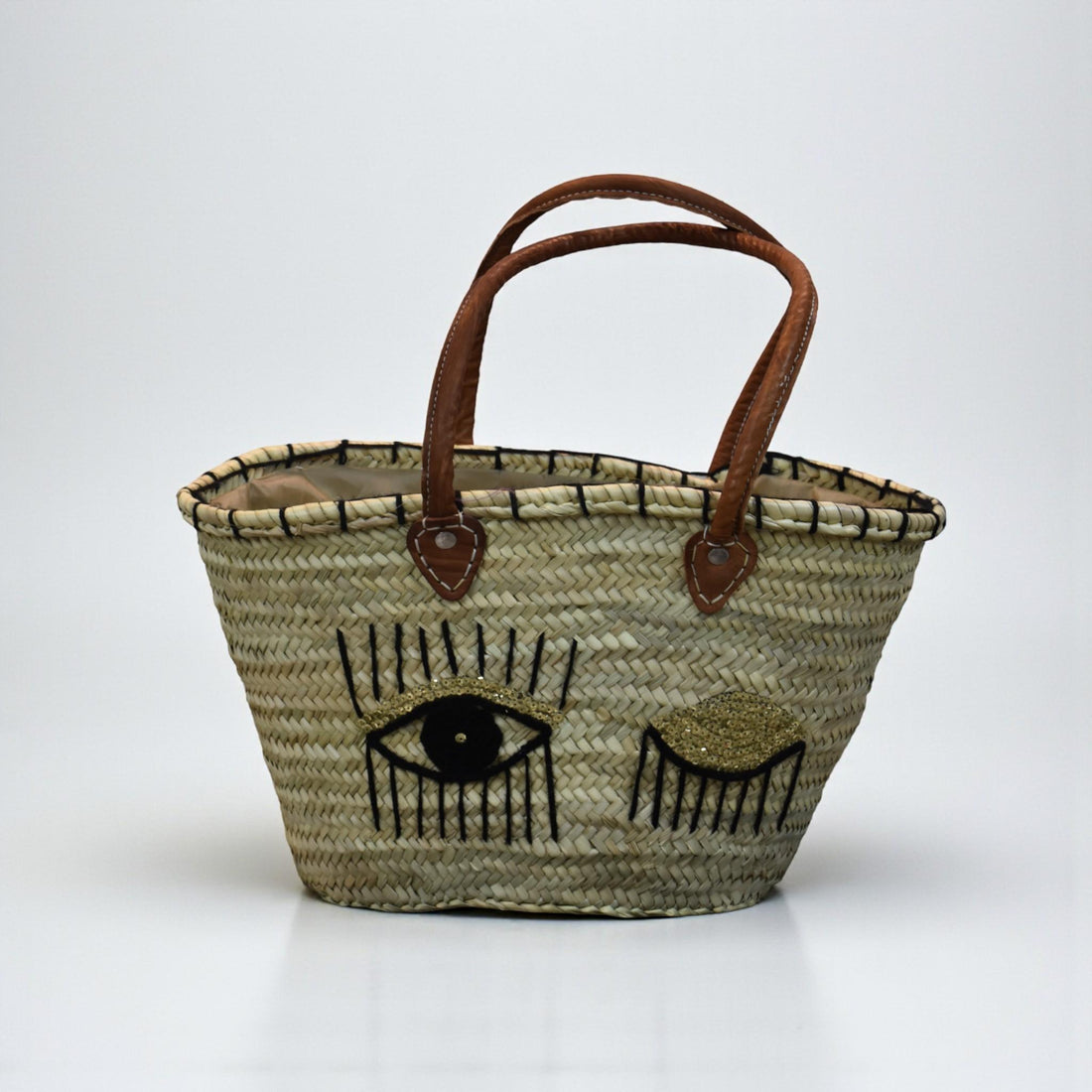 Evil Eye Woven Beach Basket Bag