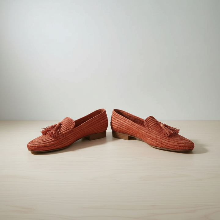 Rust-Toned Woven Tassel Loafers