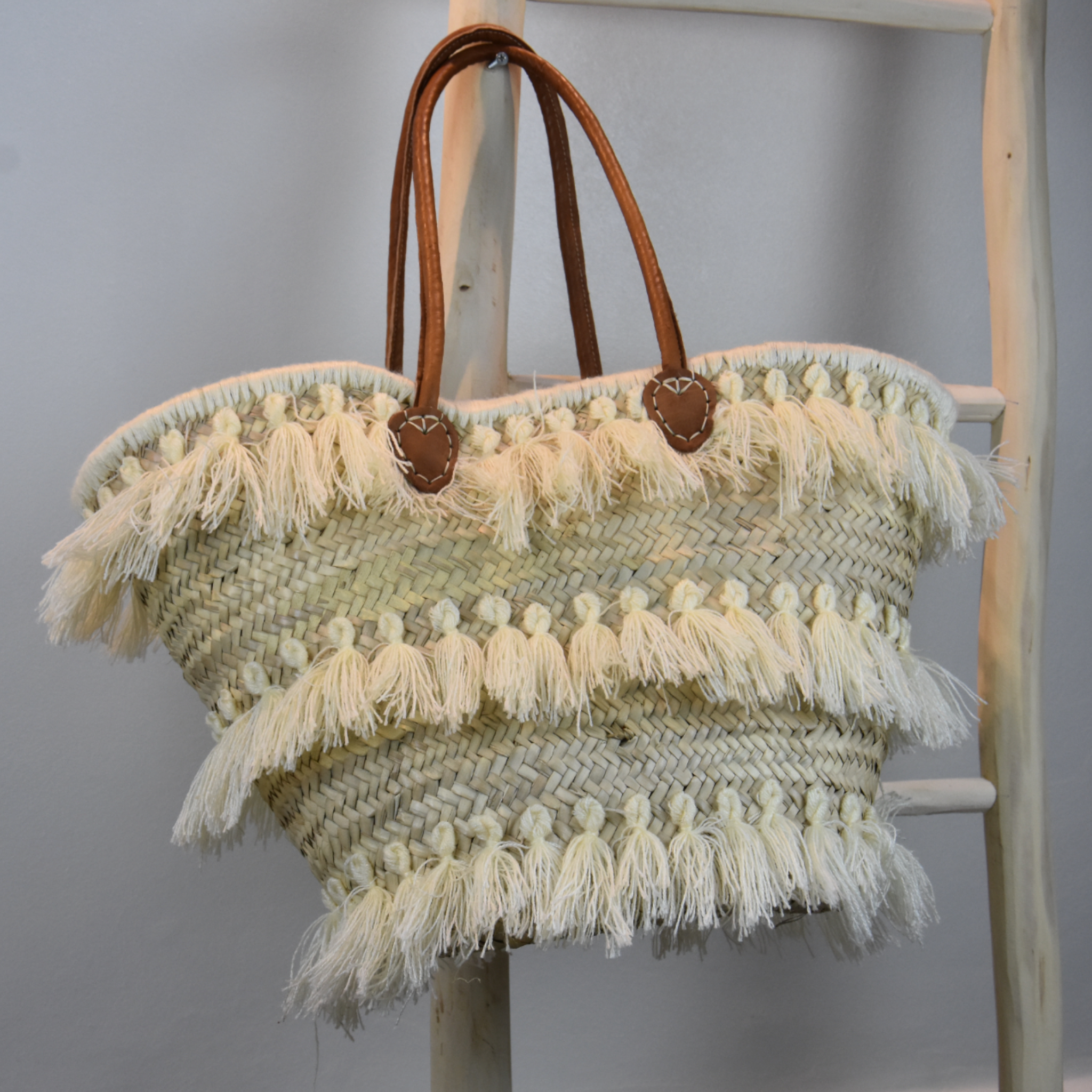 Boho Fringe Straw Tote Bag