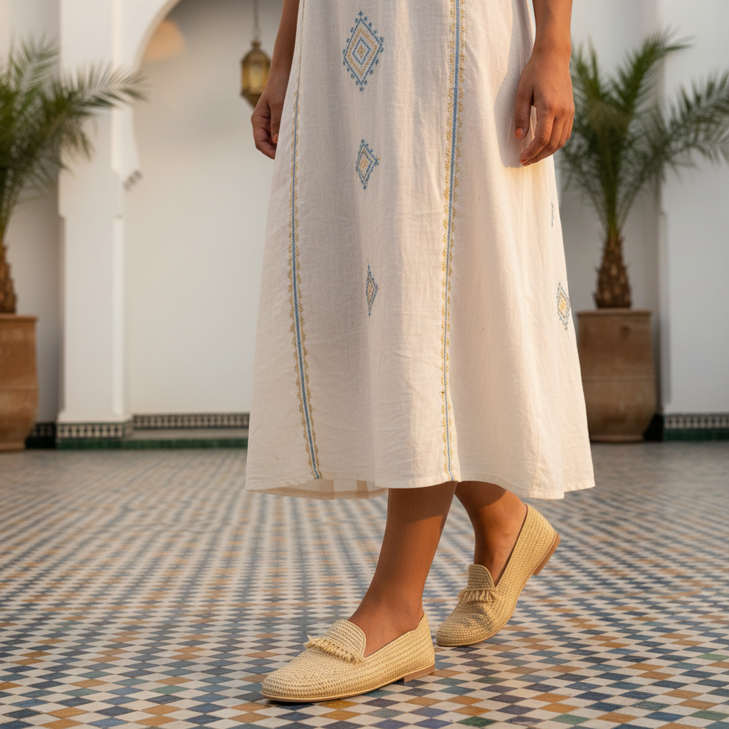 Natural Woven Raffia Fringe Loafers