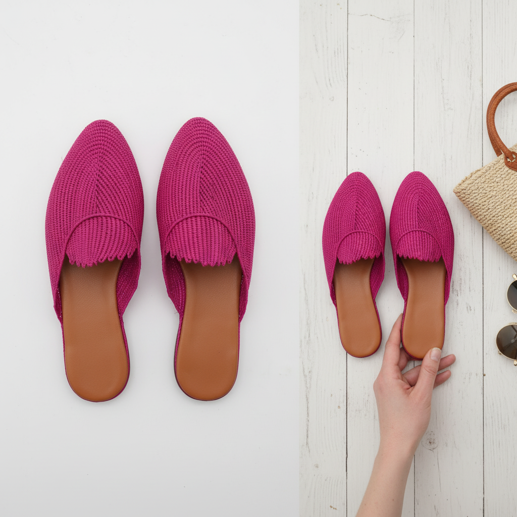 Fuchsia Woven Raffia Slide Mules