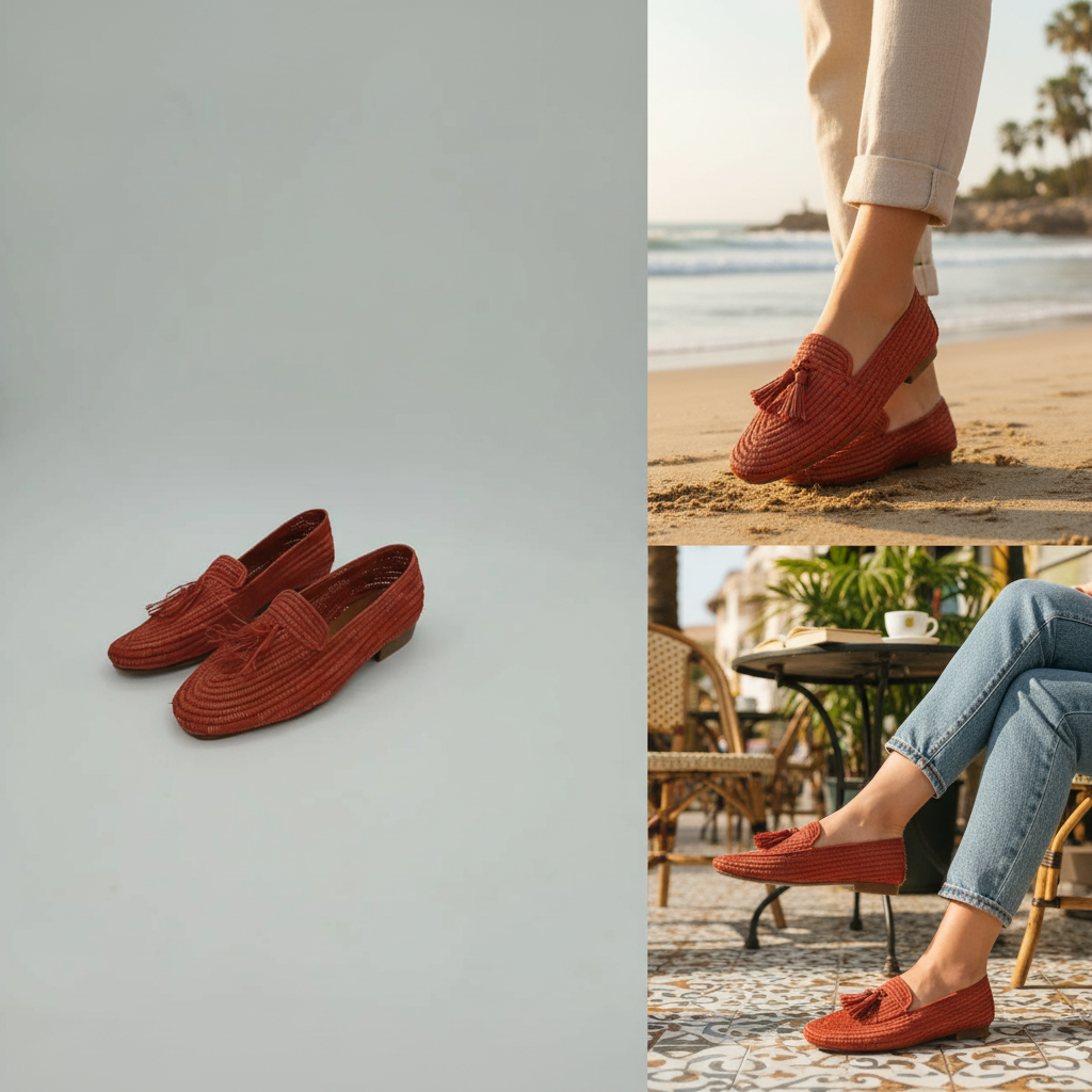 Rust-Toned Woven Tassel Loafers