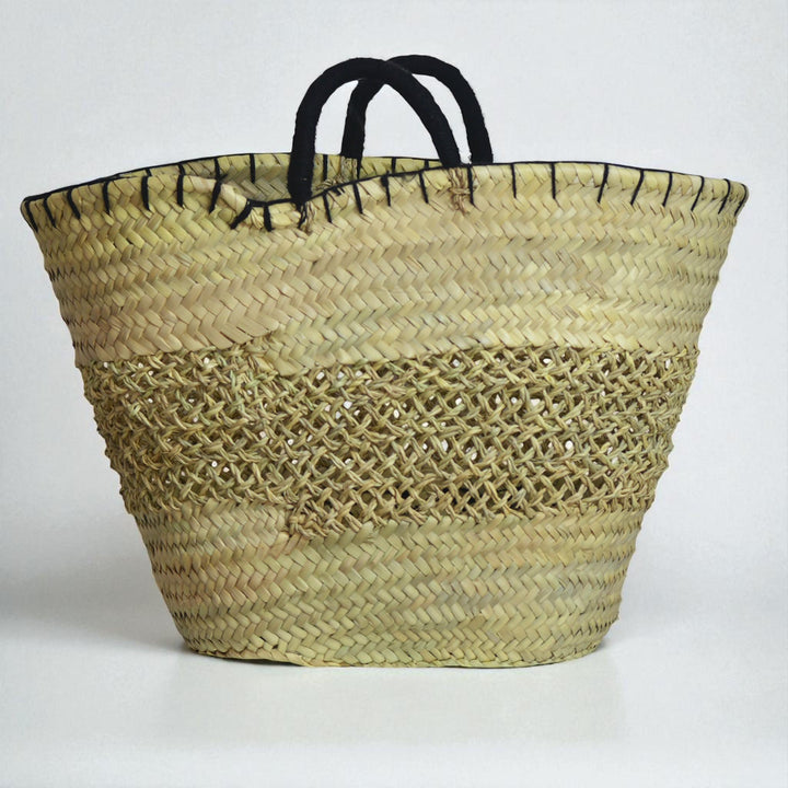 Black Tribal Woven Straw Tote Bag