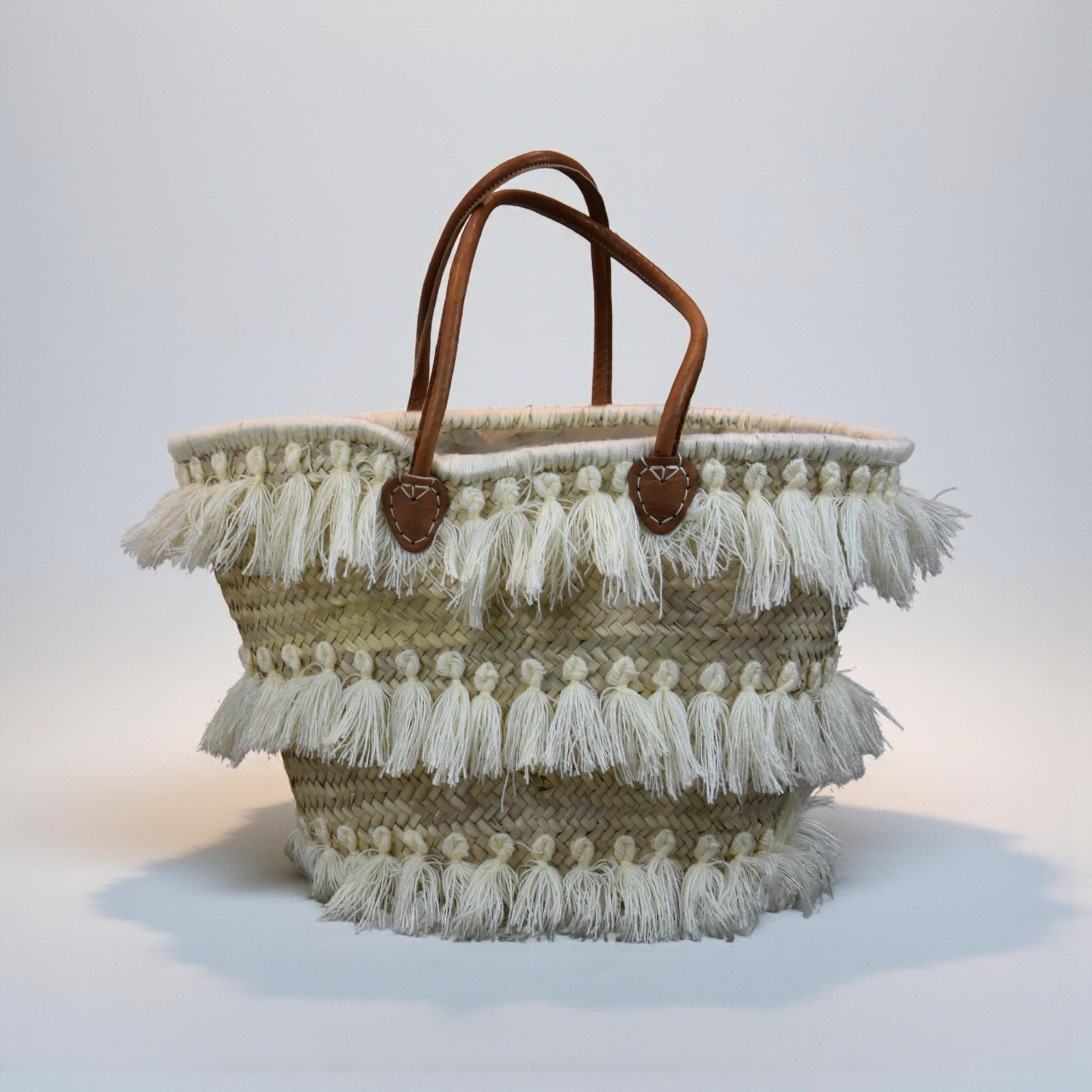 Boho Fringe Straw Tote Bag