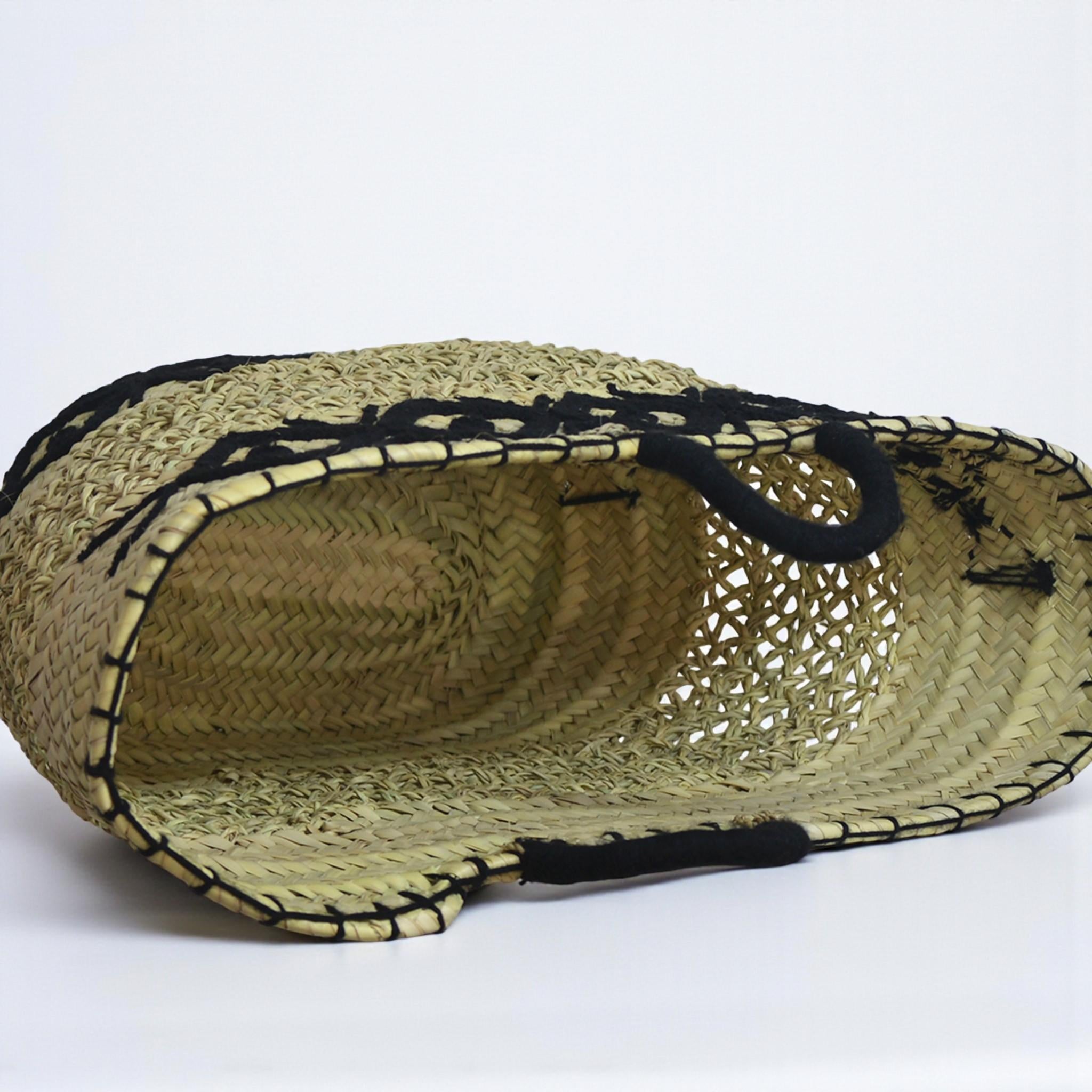 Black Tribal Woven Straw Tote Bag