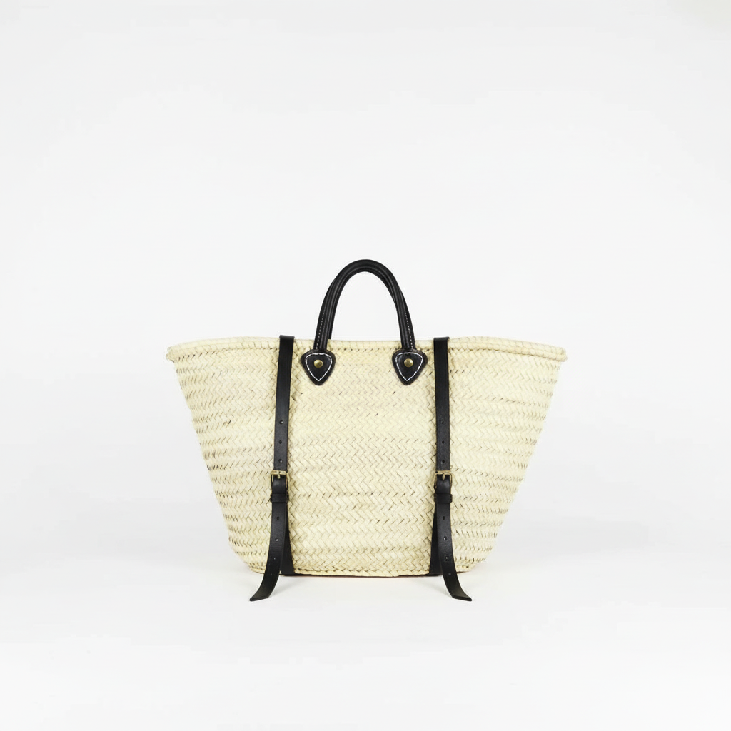 Straw Bag Handmade Leather, French Market Basket Backpack