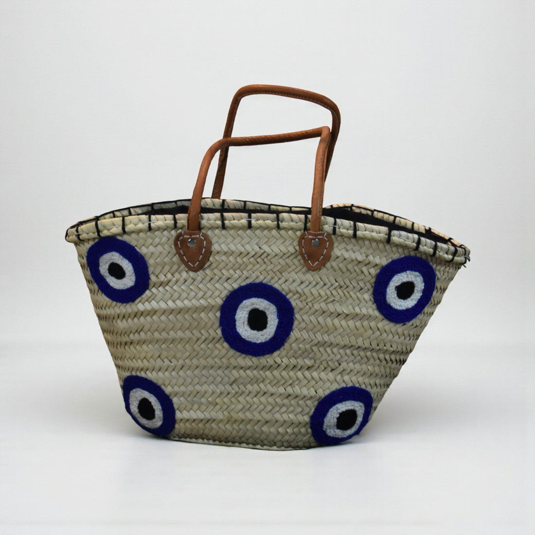 Multi Blue Evil Eye Straw Tote Bag
