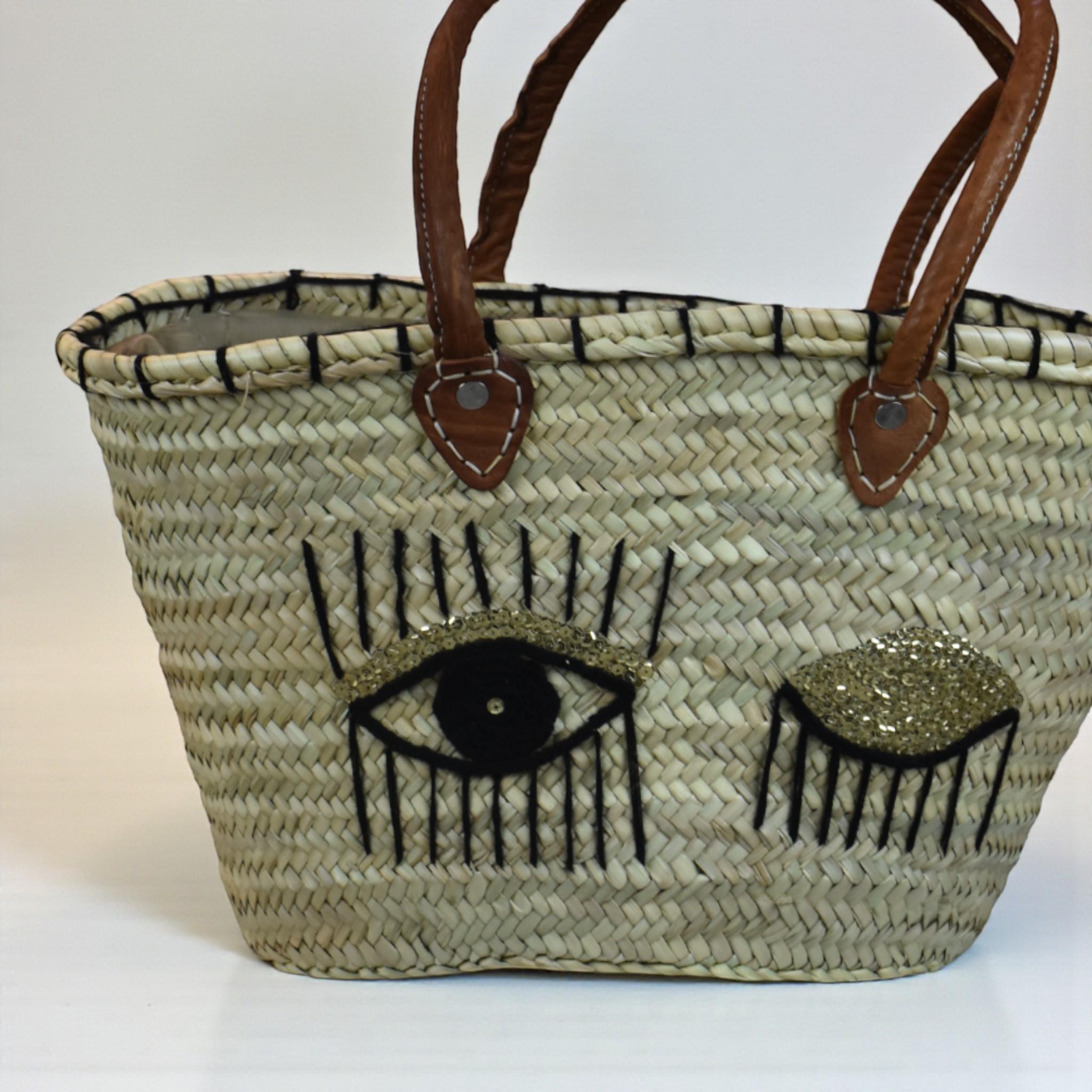 Evil Eye Woven Beach Basket Bag