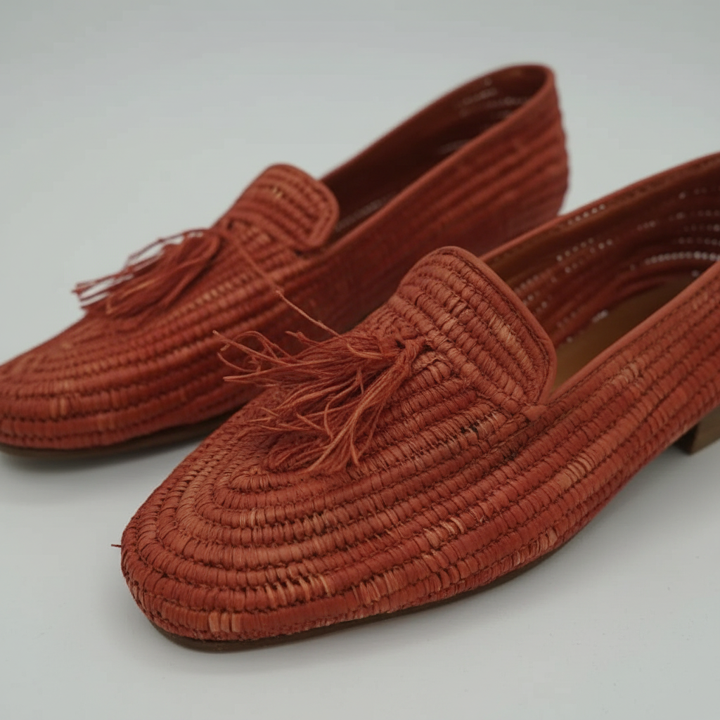 Rust-Toned Woven Tassel Loafers