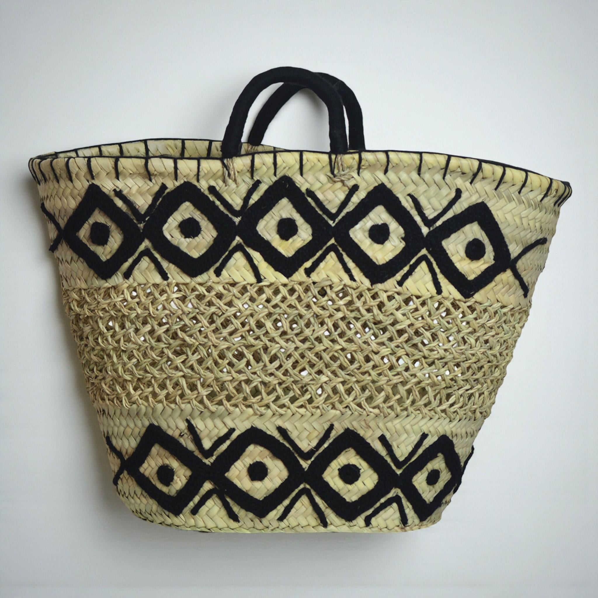 Black Tribal Woven Straw Tote Bag