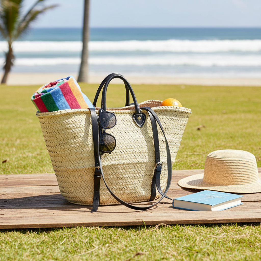 Straw Bag Handmade Leather, French Market Basket Backpack