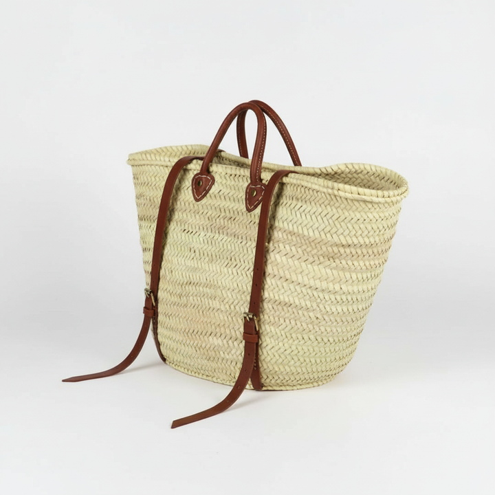 Straw Bag Handmade Leather, French Market Basket Backpack