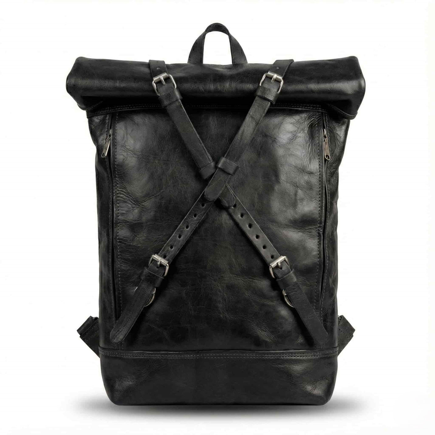 Roll Top Leather Backpack