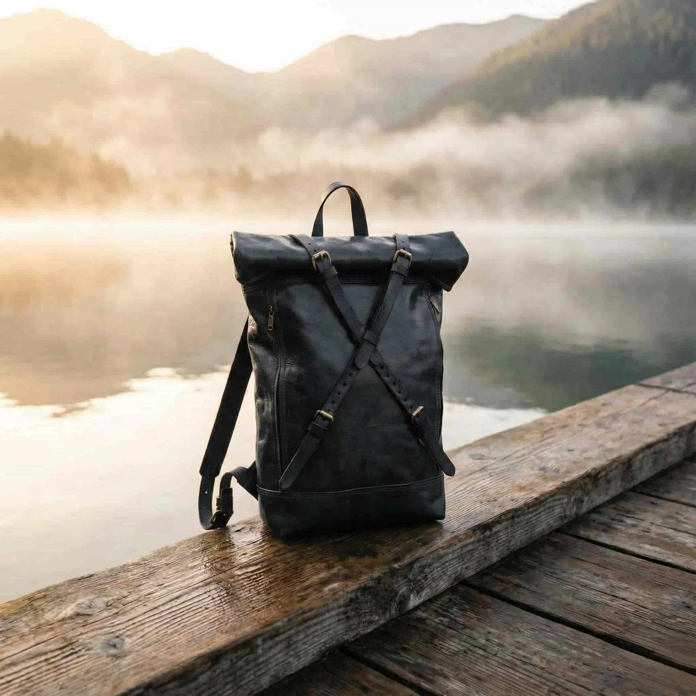 Roll Top Leather Backpack