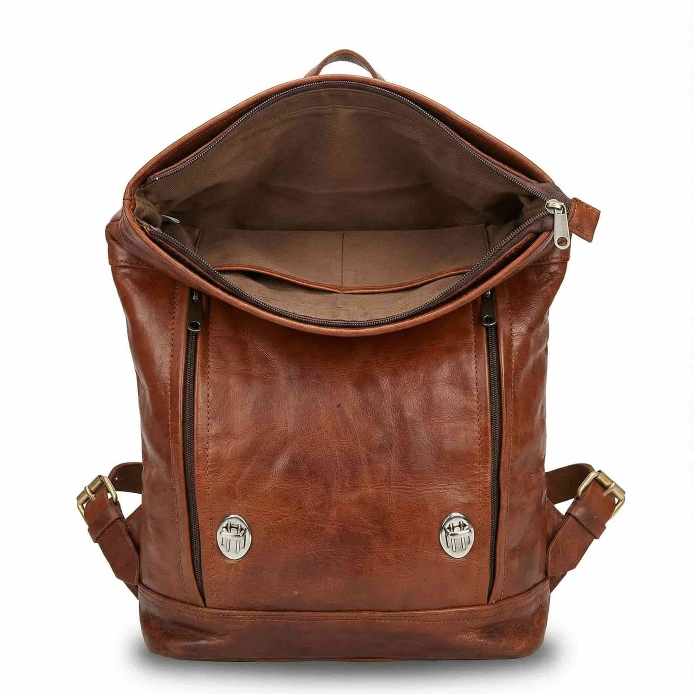 backpack designed for carry on luggage fold top leather Gusti rolltop backpack daypack laptop backpack women men brown Leather primed to accentuate the natural anomalies and all other leather features that make each bag one Men's Backpack Haversack Travel Top