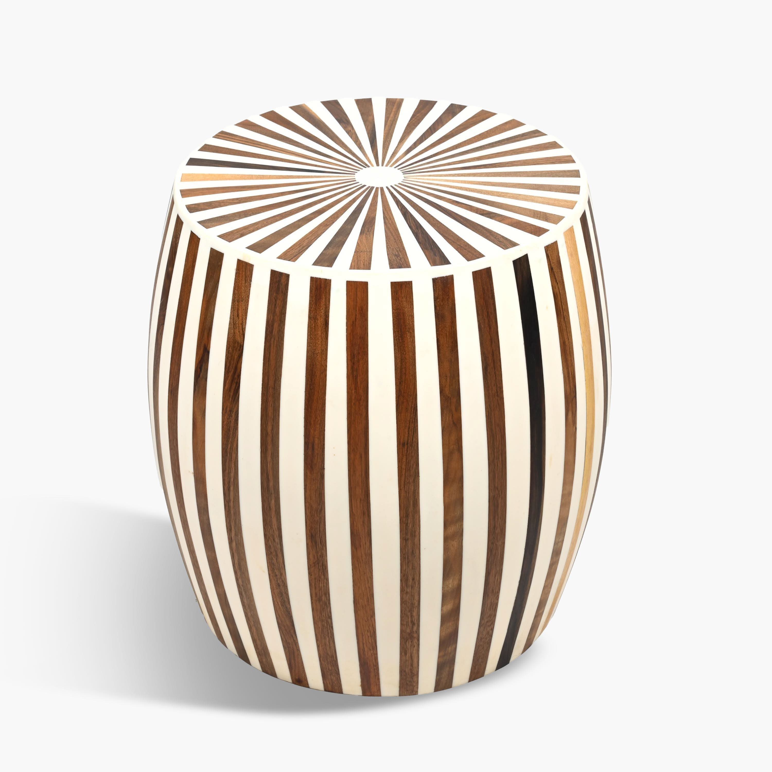 Moroccan barrel walnut and resin side table handcrafted in Marrakesh