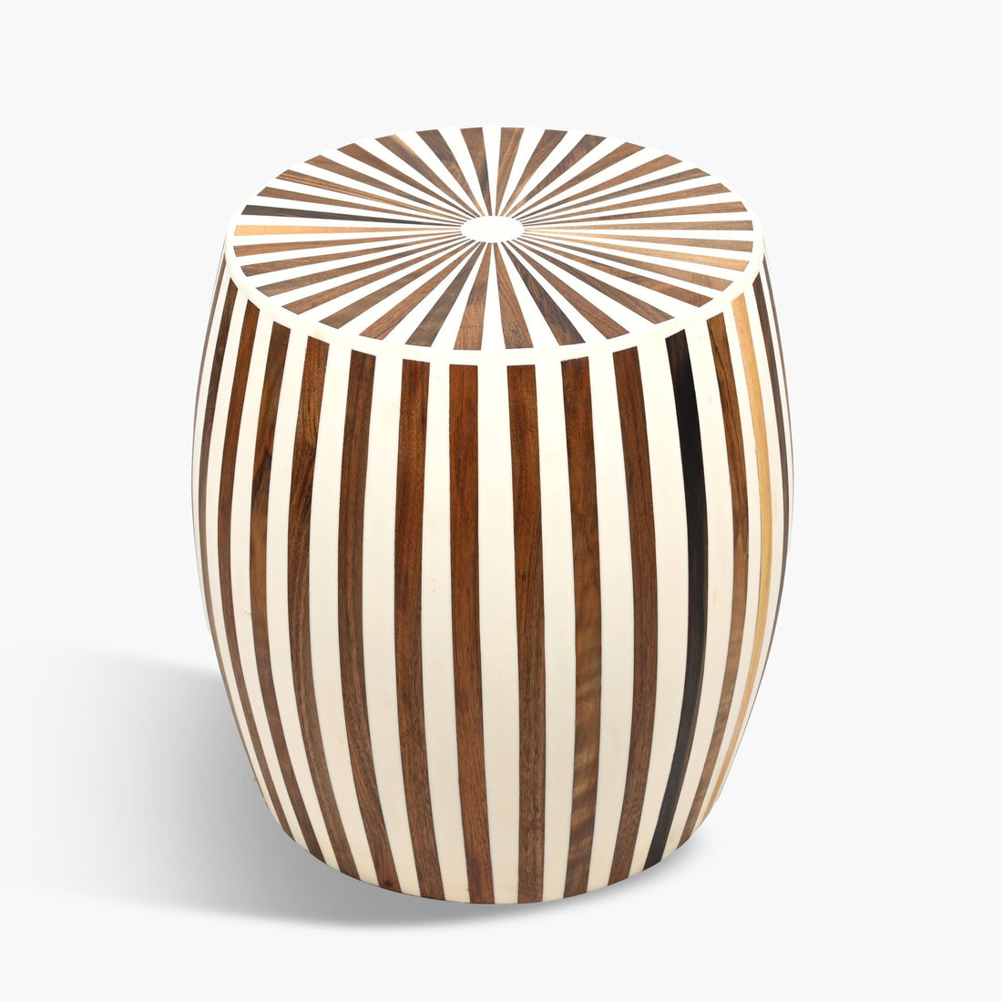 Moroccan barrel walnut and resin side table handcrafted in Marrakesh