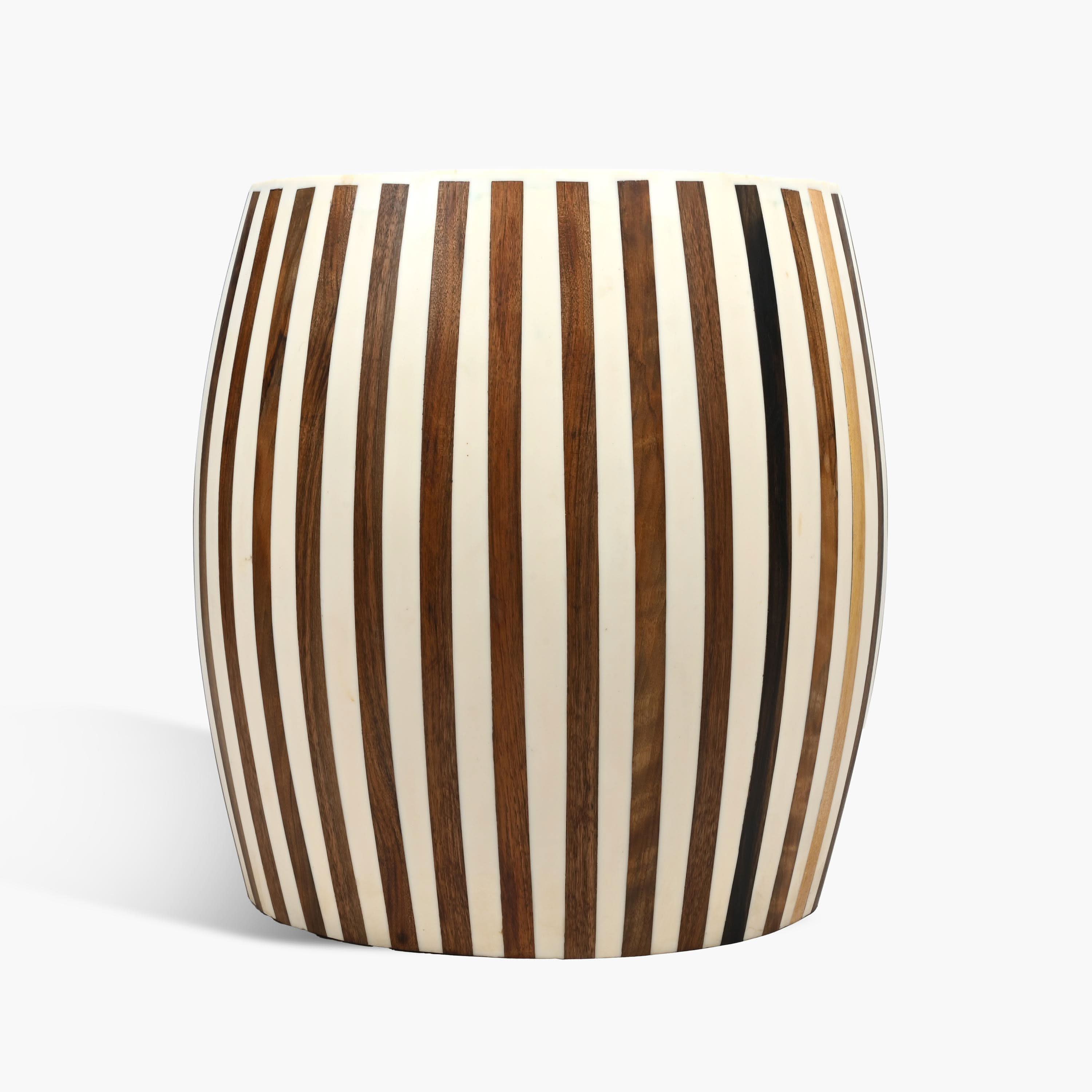 Barrel-shaped walnut and resin Moroccan side table detail