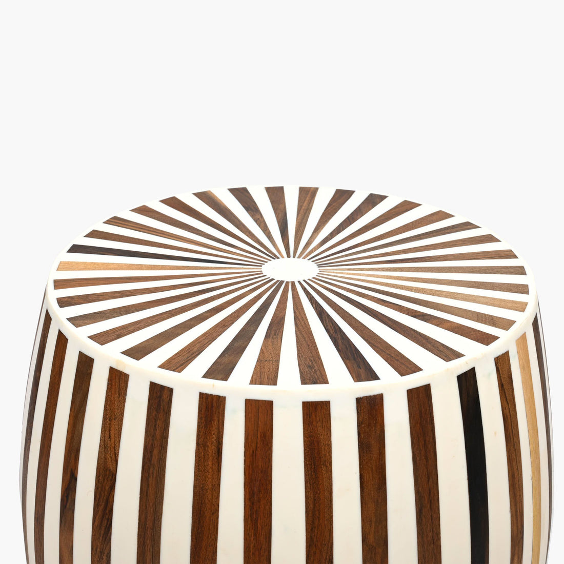 Handcrafted Moroccan walnut and resin barrel side table